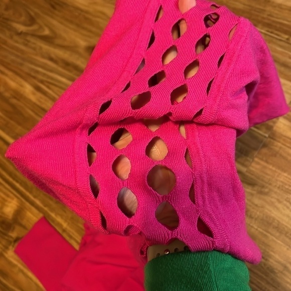 Milly women’s Large top sweater hot pink diamond cutout dolman knit 3/4 sleeve - Picture 7 of 8